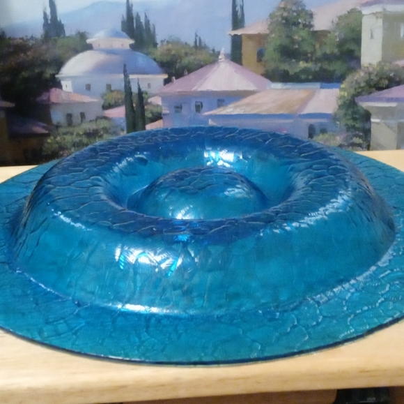 Recycled Glass Candle Stand Blue.🗻🇺🇸 Made In U.S.A. - Picture 2 of 4